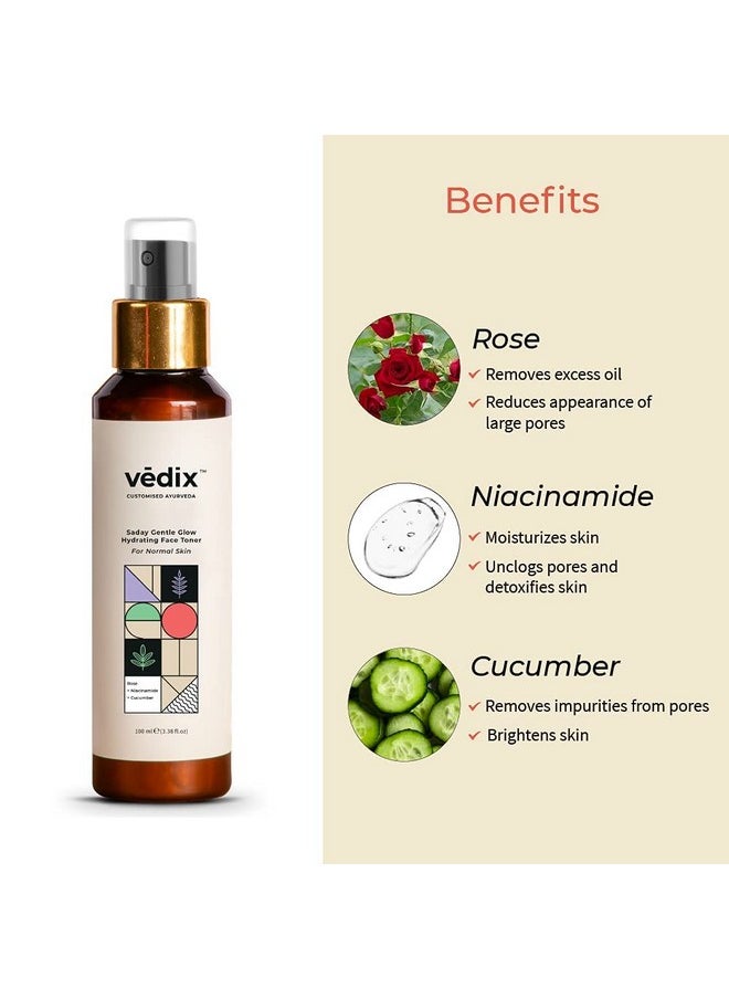 فيدكس تونر أيورفيدا مخصص Saday Gentle Glow مرطب للوجه مع الورد والنياسيناميد للبشرة العادية لتضييق المسام وترطيبها 100 مل  - Image 3