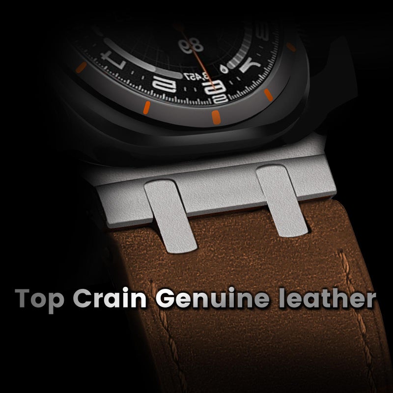 erorex For Samsung Galaxy Watch Ultra 47Mm / Ultra 2025 Crazy Horse Leather Watch Band(Black+Titanium) - Image 4