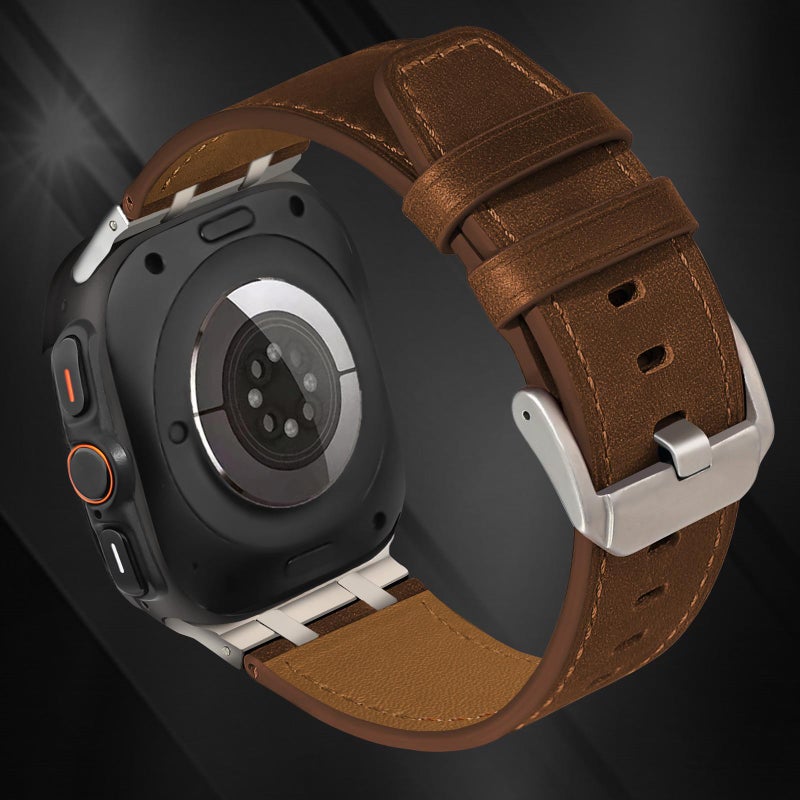 erorex For Samsung Galaxy Watch Ultra 47Mm / Ultra 2025 Crazy Horse Leather Watch Band(Black+Titanium) - Image 2