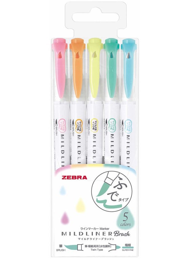 Zebra Technologies Zebra Highlighter Mildliner Brush Honnori fluorescence color 5 Colors Set, WFT8-5C - Image 1