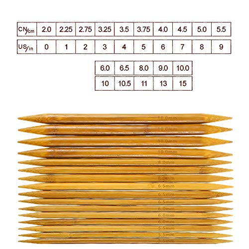 RELIAN Double Pointed , 75 Pcs Bamboo Knitting Needles Set, 15 Sizes from 2.0mm-10.0mm(8 Inches Length)+ 4Pcs Knitting Needles Point Protectors - Image 2