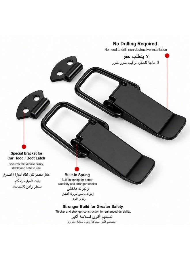 A Pair Universal Metal Car Hood & Bumper Safety Clip Black Big - Image 1