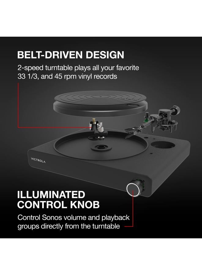 VICTROLA Stream Onyx Turntable - 33-1/3 & 45 RPM Vinyl Record Player, Works with Sonos Wirelessly, High Precision Magnetic Cartridge, Semi-Automatic, Multiple Connections, Black Matte Finish - Image 4