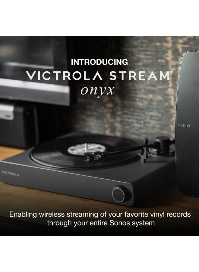 VICTROLA Stream Onyx Turntable - 33-1/3 & 45 RPM Vinyl Record Player, Works with Sonos Wirelessly, High Precision Magnetic Cartridge, Semi-Automatic, Multiple Connections, Black Matte Finish - Image 2