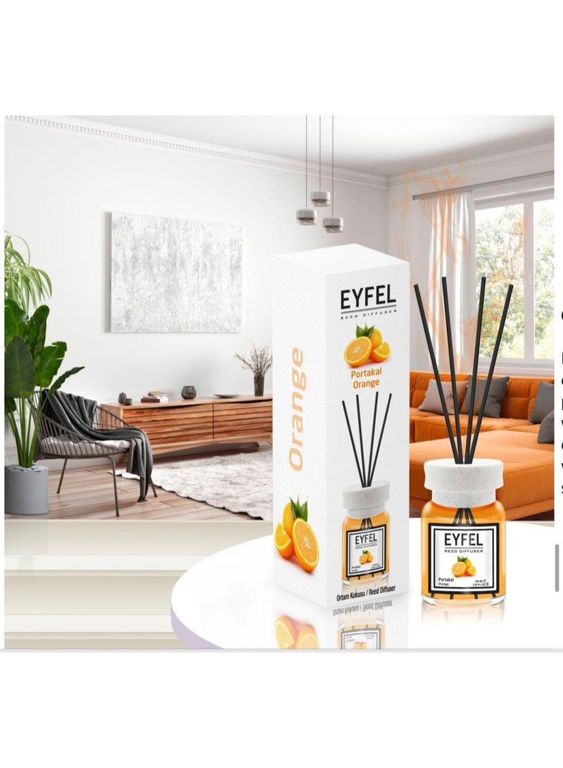 EYFEL Reed Diffuser 120ml – [ORANGE] Scented Home Fragrance with Reed Sticks, Decorative Aroma Diffuser for Bedroom, Living Room, Office & Bathroom
