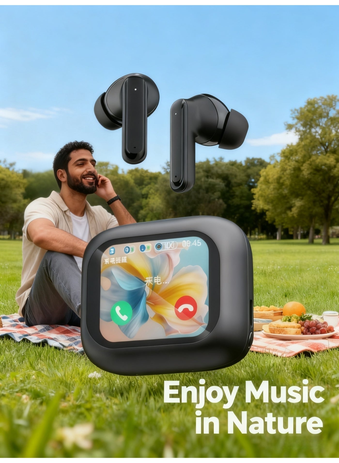 【Smart Noise-Cancellation Master】ANC Active Noise Cancelling Bluetooth Earphones | Touch Display Screen Smart Control | Bluetooth 5.4 Ultra-Stable Connection | ENC Call Noise Reduction Technology | Immersive Music Experience