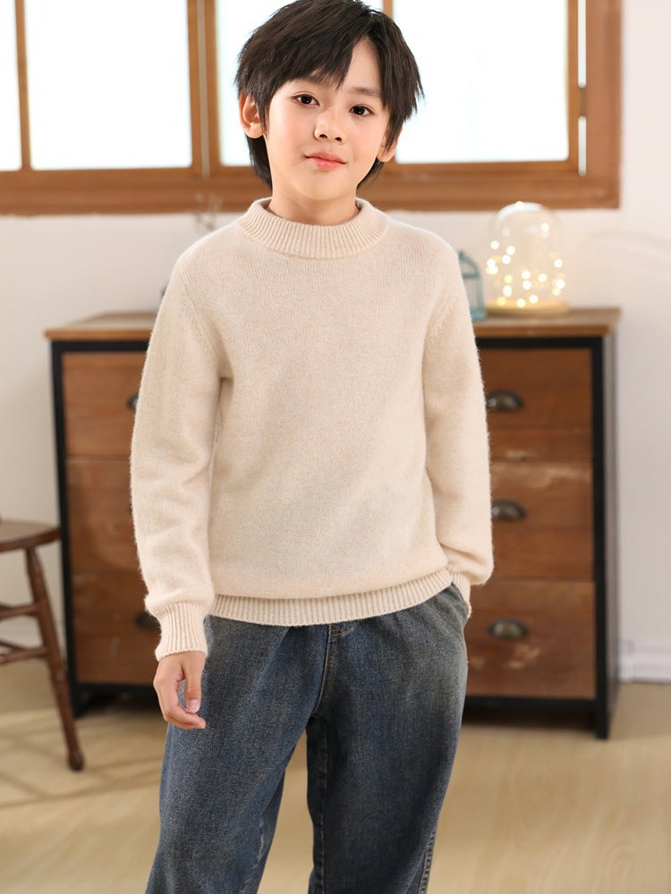 Children'S Pure Wool Sweater, Boys' Sweater, Half-High Round Neck, Girls' Pullover Knitwear, Baby Base Layer, Thickened And Warm - Image 3