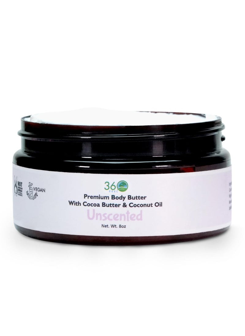 360Feel Unsented Body Butter - Fragrance-Free Bliss: Nourishes Sensitive Skin with Cocoa & Shea Butter. Plant-Based Daily Hydration. 