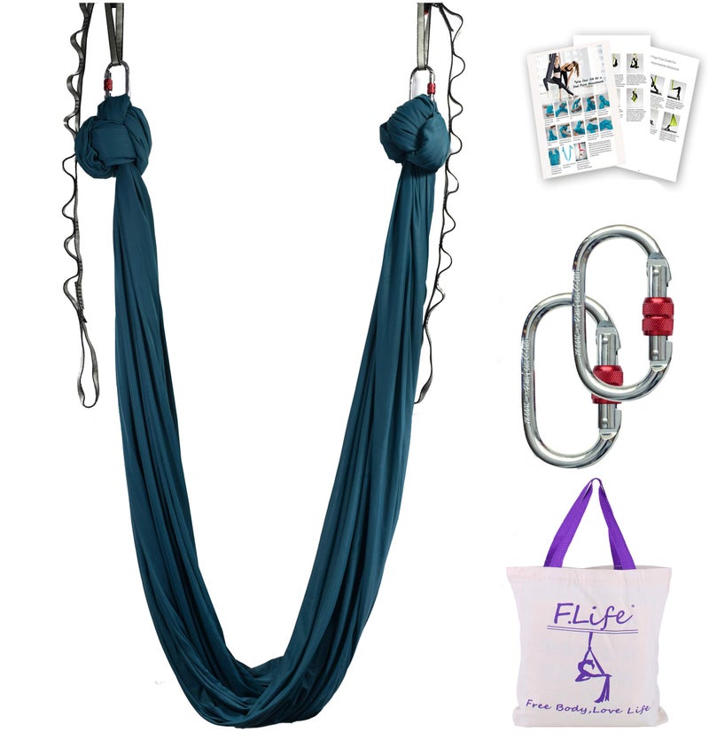 Flife F.Life Aerial Yoga Hammock kit Include Daisy Chain,Carabiner and Pose Guide (Blackish Green) - Image 1