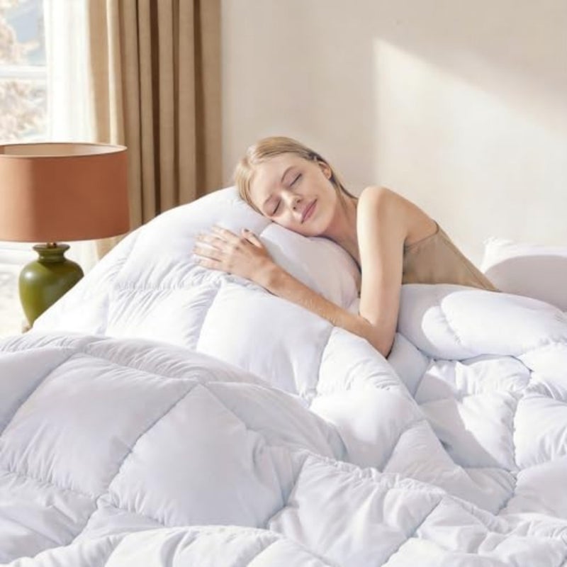 Down Alternative Quilted Comforter- Lightweight Duvet Insert or Stand-Alone Comforter with Corner Duvet Tabs, 88x92 Inch - Image 1