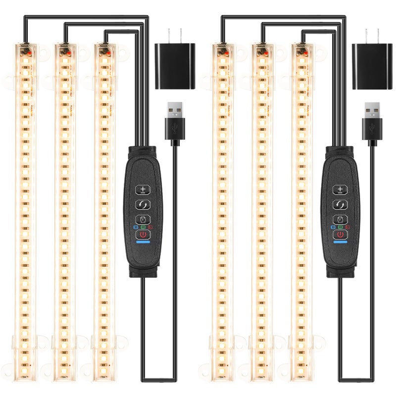 RWNTAO LED Grow Light Strips, Grow Lights for Indoor Plants Full Spectrum 3000K, Plant Light Bar with 3/9/12H Timer, 10 Dimmable Levels for Seedling Succulent,Best Match for Plant Shelf(3 HeadÃ—2 Pack) - Image 1