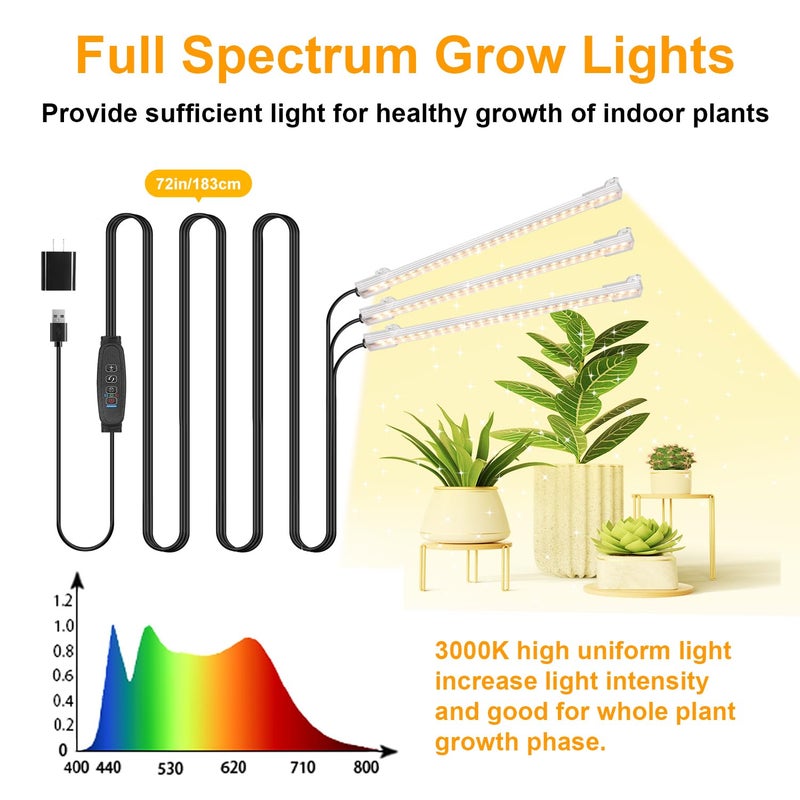RWNTAO LED Grow Light Strips, Grow Lights for Indoor Plants Full Spectrum 3000K, Plant Light Bar with 3/9/12H Timer, 10 Dimmable Levels for Seedling Succulent,Best Match for Plant Shelf(3 HeadÃ—2 Pack) - Image 2
