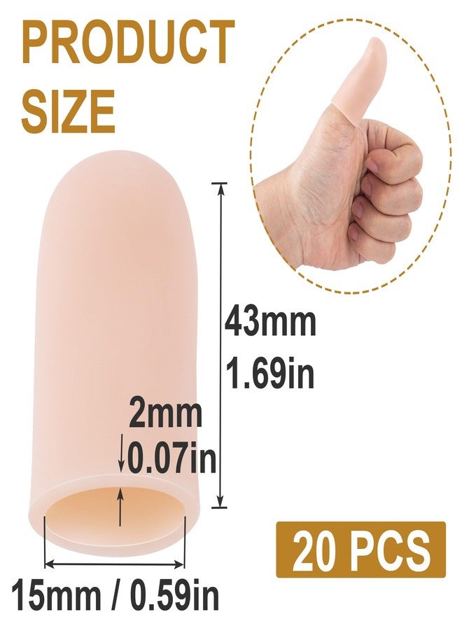 Mxxipp 20pcs Gel Finger Cot Caps, Stretchable Silicone Finger Support Protectors, Gel Thumb Cover Gloves for Hands Cracking Trigger Finger Arthritis- Nude - Image 2