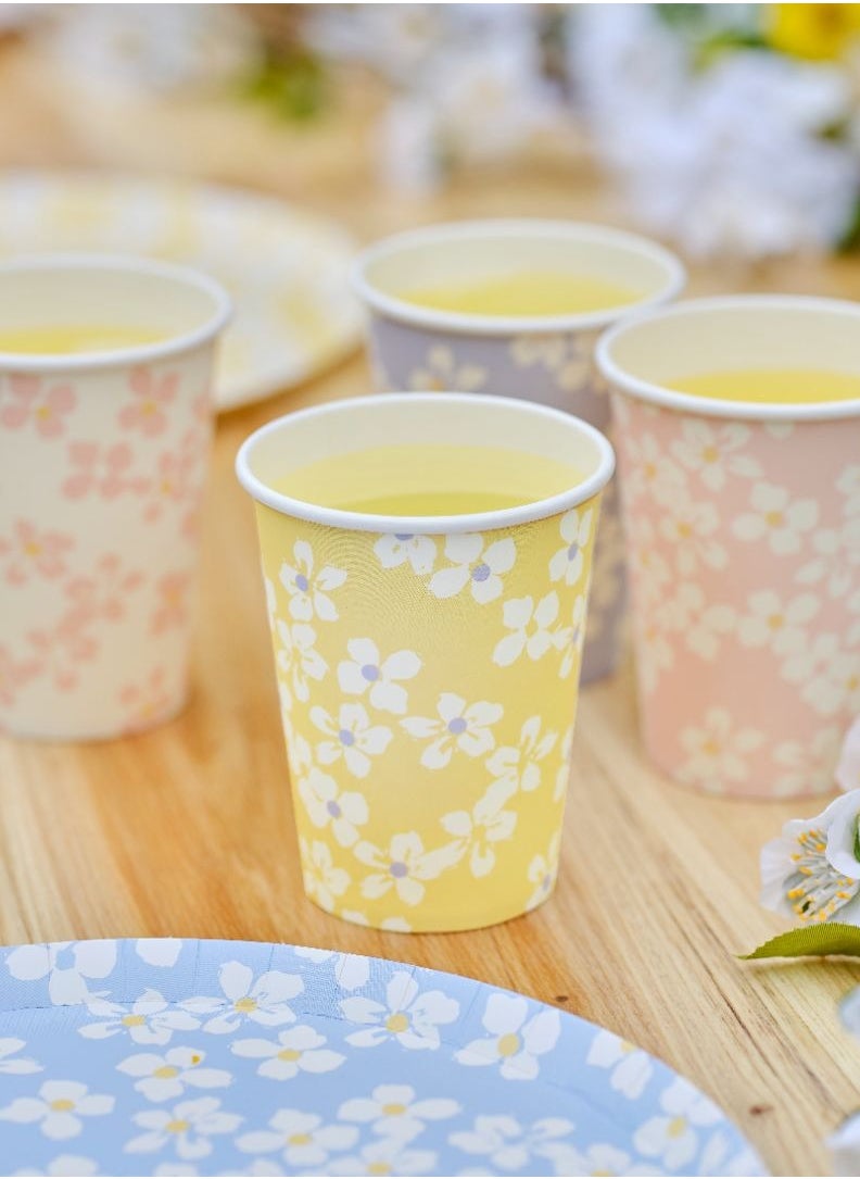 Ginger Ray - Ginger Ray Floral Paper Cups Pack of 8 - Beautiful Floral Design Eco-Friendly Disposable Cups Perfect for Baby Showers Bridal Parties and Spring Events - Image 1