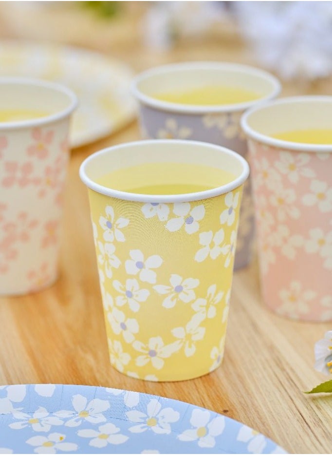 Ginger Ray - Ginger Ray Floral Paper Cups Pack of 8 - Beautiful Floral Design Eco-Friendly Disposable Cups Perfect for Baby Showers Bridal Parties and Spring Events - Image 1