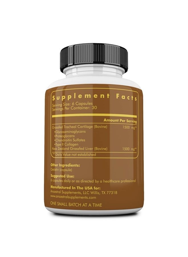 Ancestral Supplements مكمل غضروف القصبة الهوائية من لحم البقر المعتمد على العشب مع الكبد، 3000 ملغ، مكمل دعم صحة المناعة والمفاصل يعزز الشفاء، غير معدّل وراثيًا، 180 كبسولة - Image 2