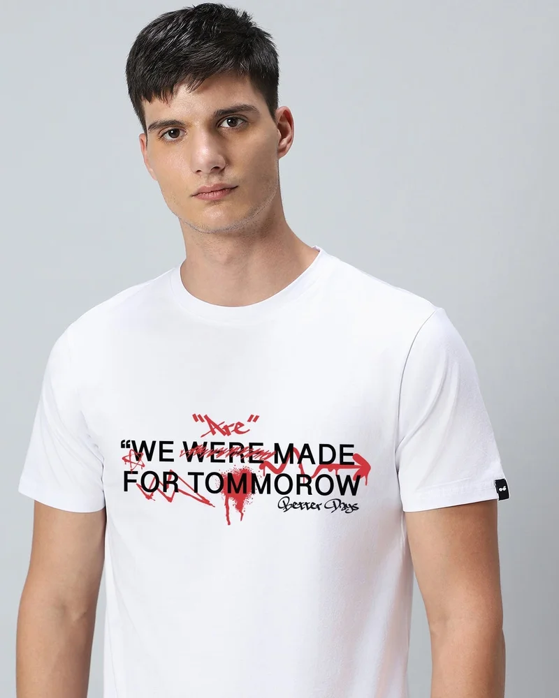 bewakoof Men's White The Future Typography T-shirt