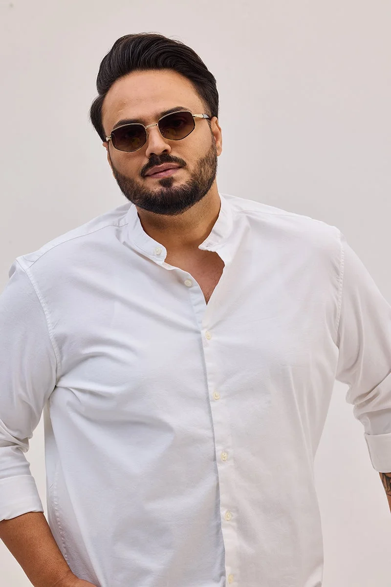 SNITCH White Mandarin Plus Size Shirt