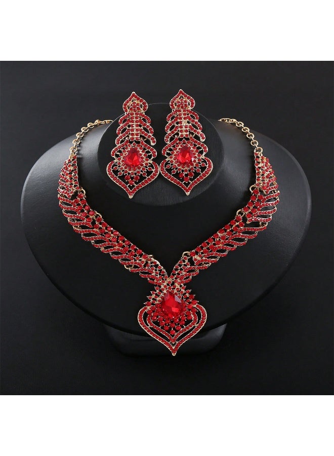 NIBEMINENT Vintage Full Rhinestone Bridal Necklace and Earrings Set