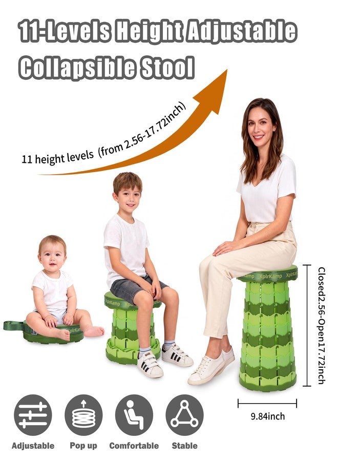 XplrKamp Upgraded Thickened Collapsible Stool, Portable Folding Stool Chair Lightweight But Sturdy Foldable Camping Stool, Retractable Telescopic Seat for Picnics Fishing Hiking BBQ (1, LIGHTGREEN) - Image 2