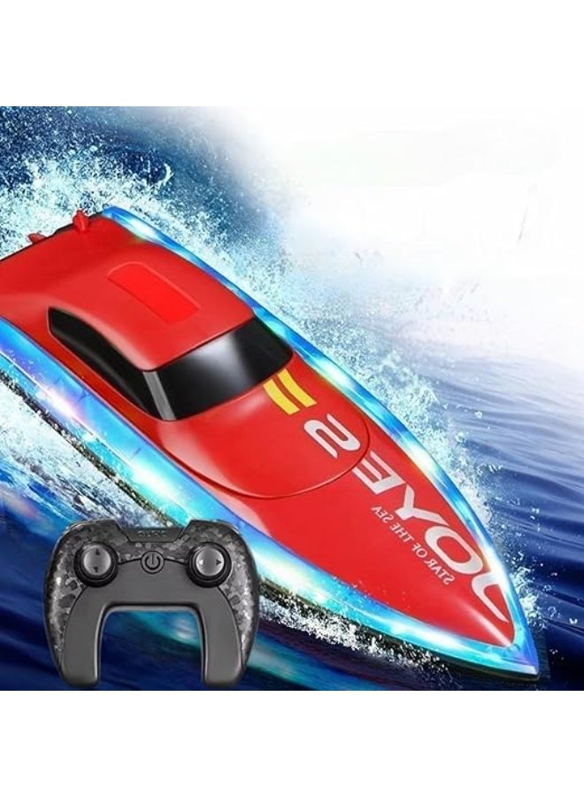 RC Racing Boat with 2.4G Remote Control, Dual Motor, 15km/h Speed, LED Lights - Red, 32cm - Image 1