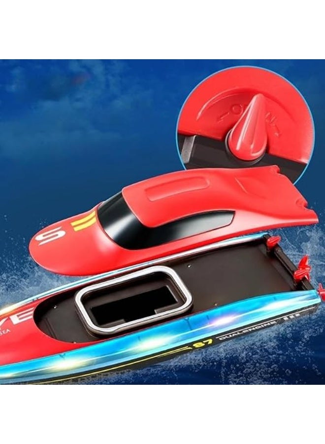 RC Racing Boat with 2.4G Remote Control, Dual Motor, 15km/h Speed, LED Lights - Red, 32cm - Image 4