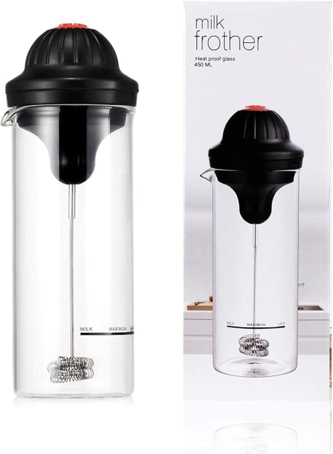 Spaceshoop Generic Milk Frother, Electric Milk Whisk Household, Handheld Mini Mixer, Coffee Garland Milk Froth Machine, Stainless Steel Milk Frothing Rod Whisk, With Glass Cup