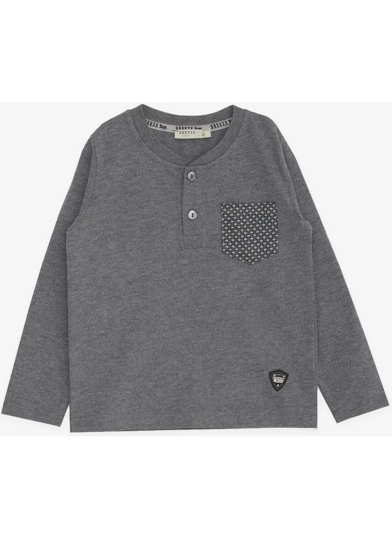 Breeze Baby Boy Long Sleeve T-Shirt with Pockets Buttons Embroidered 9 Months-3 Years, Dark Gray Melange