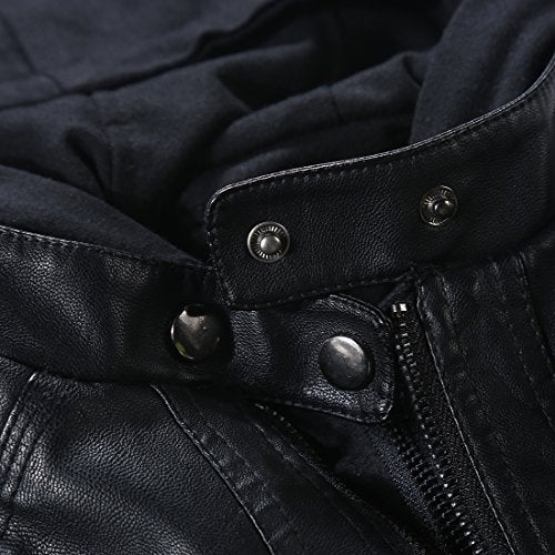 Tanming Womens Faux Leather Jacket Hooded Moto Biker Coat Outerwear Fall Fashion Outfits Winter Clothes - Image 5