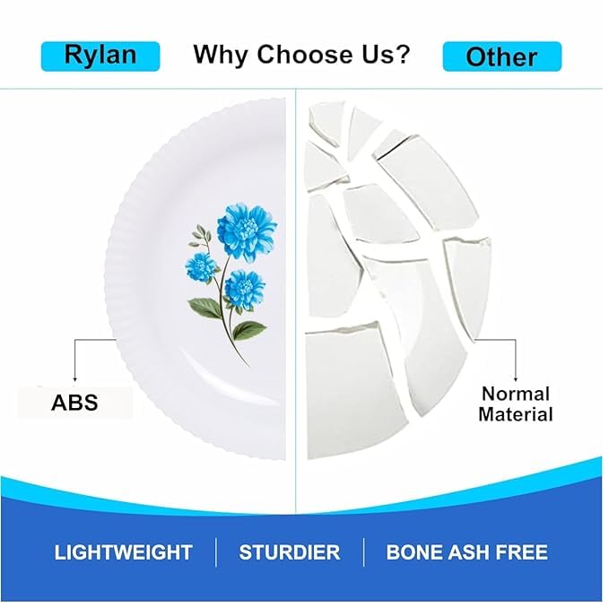Anasis Blue Eve Silk Series Opalware Dinner Set 35 Pieces for Family of 6 Microwave Dishwasher Safe BoneAsh Free Crockery Set for Dining Gifting Plates Bowls White - Image 4