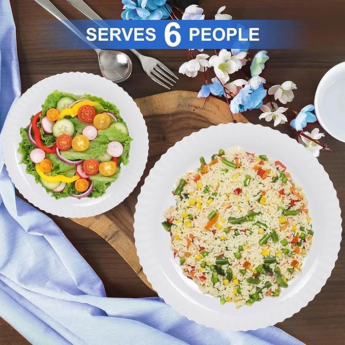 Anasis Blue Eve Silk Series Opalware Dinner Set 35 Pieces for Family of 6 Microwave Dishwasher Safe BoneAsh Free Crockery Set for Dining Gifting Plates Bowls White - Image 5