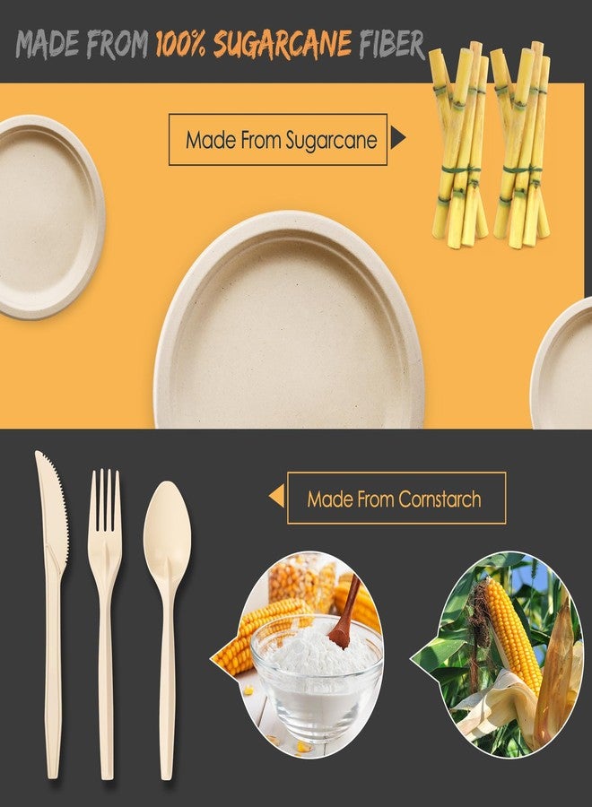 Gezond 250pcs Disposable Paper Plates Set, Compostable Party Supplies, Biodegradable Dinnerware Include Paper Plates, Cocktail Napkins, Utensils for Party, Picnic, 50 Each - Image 2