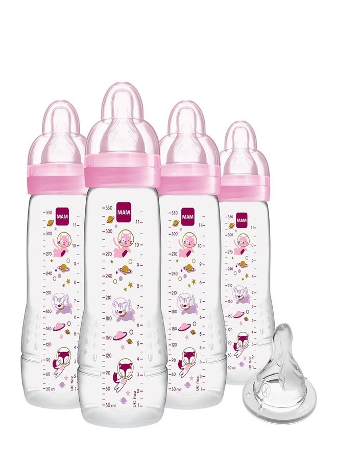 مام مجموعة زجاجات رضاعة الأطفال MAM Easy Active، 4 زجاجات، سعة 11 أونصة، خالية من مادة BPA، حلمة سيليكون سريعة التدفق، مقبض مانع للانزلاق، مانعة للتسرب، مناسبة للأطفال من عمر 4 أشهر فما فوق، لون بنفسجي قزحي - Image 1