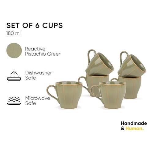 Shay Ceramic Tea Cups Set of 6, Pista,180ml | Tea Cup Set of 6 | Glossy Finish | Premium Porcelain | Ceramic Tea Cup | Small Cups (Line Tea Cup Only - Pista) - Image 2