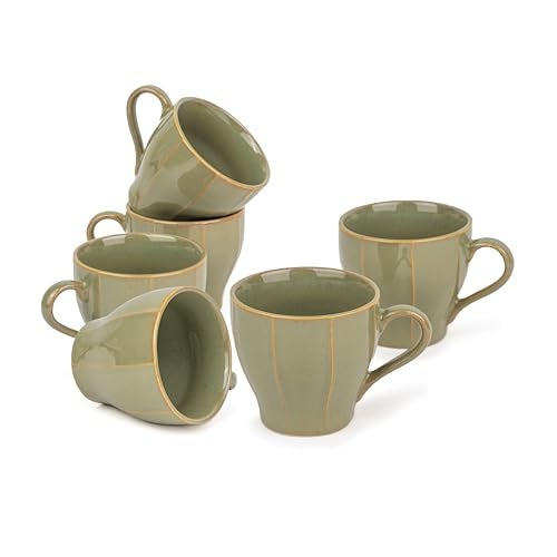 Shay Ceramic Tea Cups Set of 6, Pista,180ml | Tea Cup Set of 6 | Glossy Finish | Premium Porcelain | Ceramic Tea Cup | Small Cups (Line Tea Cup Only - Pista) - Image 1