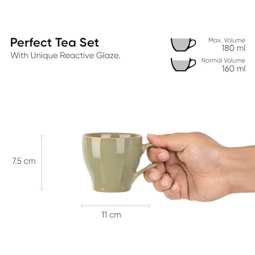 Shay Ceramic Tea Cups Set of 6, Pista,180ml | Tea Cup Set of 6 | Glossy Finish | Premium Porcelain | Ceramic Tea Cup | Small Cups (Line Tea Cup Only - Pista) - Image 3
