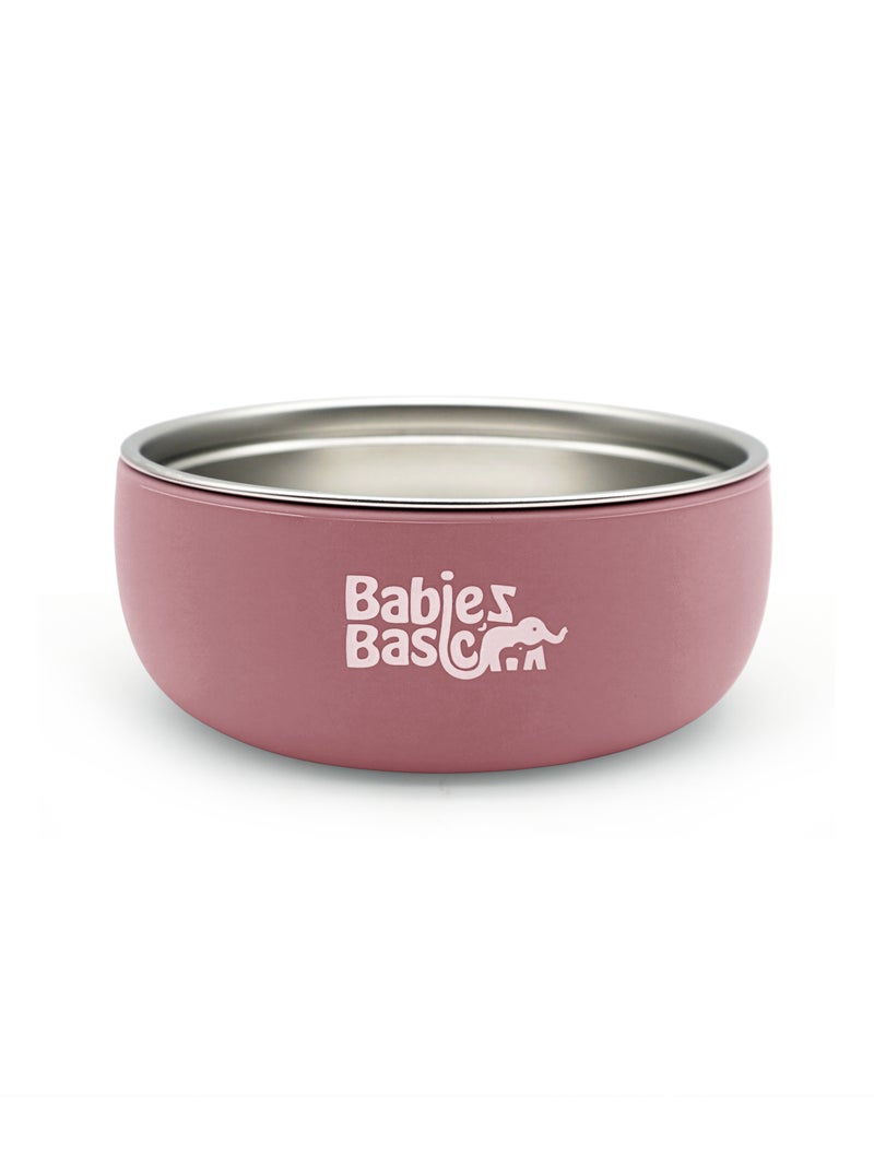 Babies Basic Stainless Steel Bowl with Silicone Sleeve for Kids, Dusty Pink - Image 1