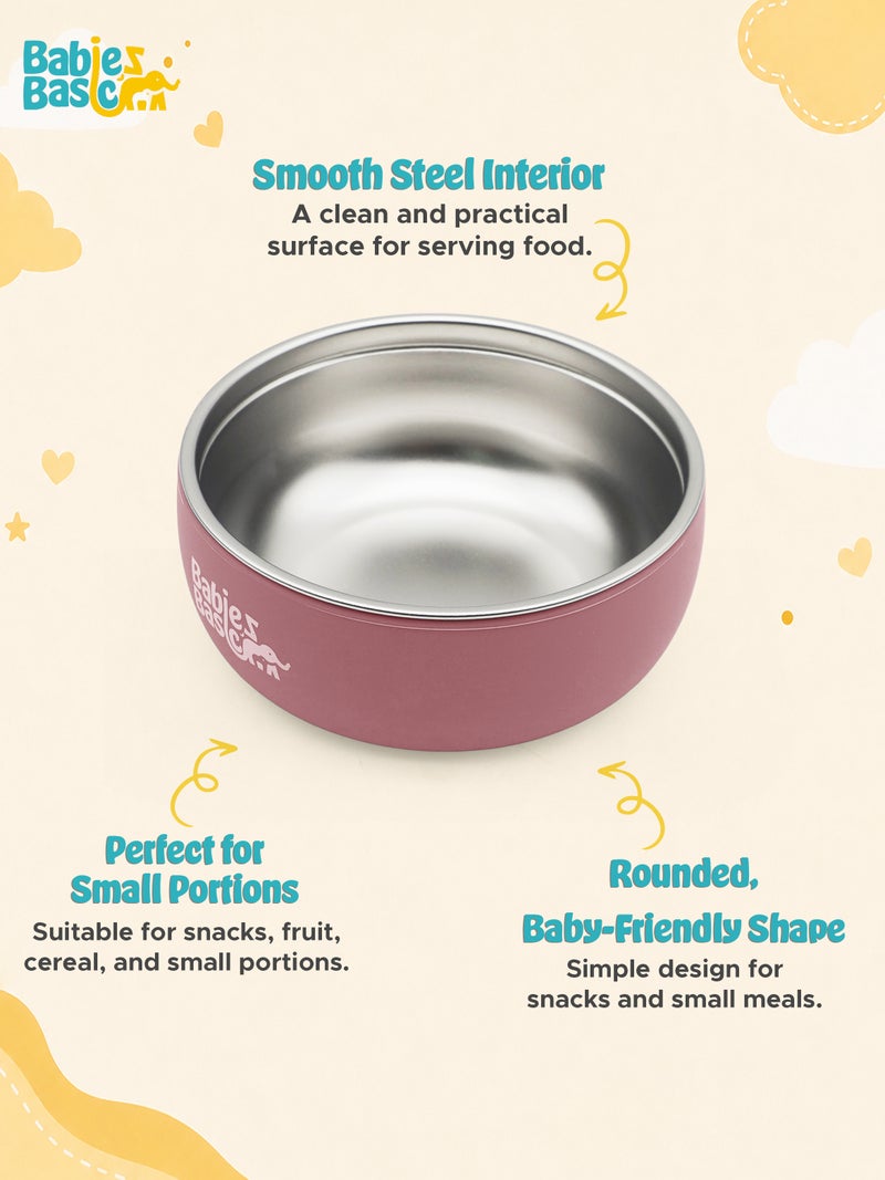 Babies Basic Stainless Steel Bowl with Silicone Sleeve for Kids, Dusty Pink - Image 4