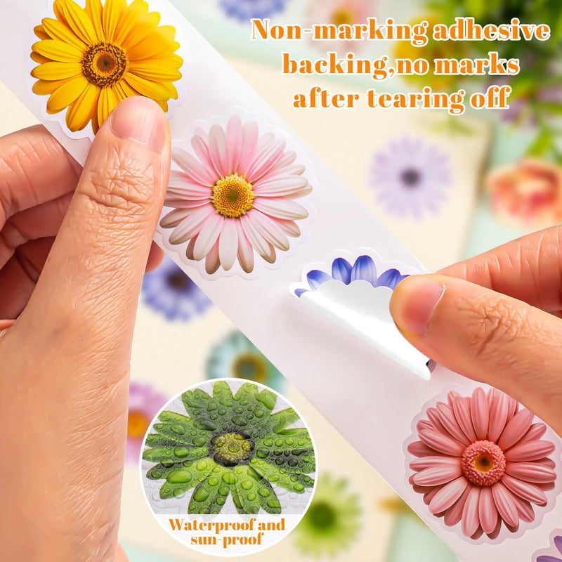 KFPPLXQ 1200 PCS Daisy Stickers Cute Flower Stickers Roll for Kids Sun-Proof Flower Roll Sticker for Scrapbooks, Water Bottle, Present Boxes Decorations (16 Styles) - Image 4