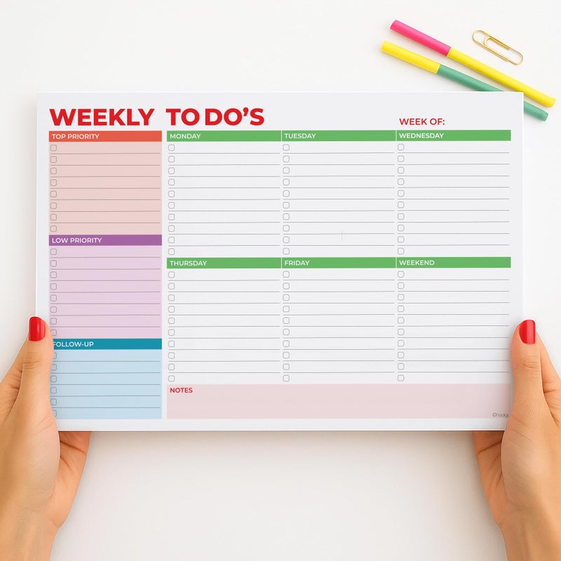 HADIGU Weekly Planner Notepad, Weekly To Do List Notepad, Tear Off Undated Weekly Planner Pad, 11.5" x 8", Premium Thick Paper with Cardboard Back Support, Desk Planner for Office & Home, Vivid Color Design. - Image 3