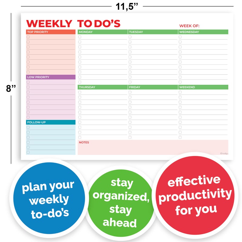 HADIGU Weekly Planner Notepad, Weekly To Do List Notepad, Tear Off Undated Weekly Planner Pad, 11.5" x 8", Premium Thick Paper with Cardboard Back Support, Desk Planner for Office & Home, Vivid Color Design. - Image 4