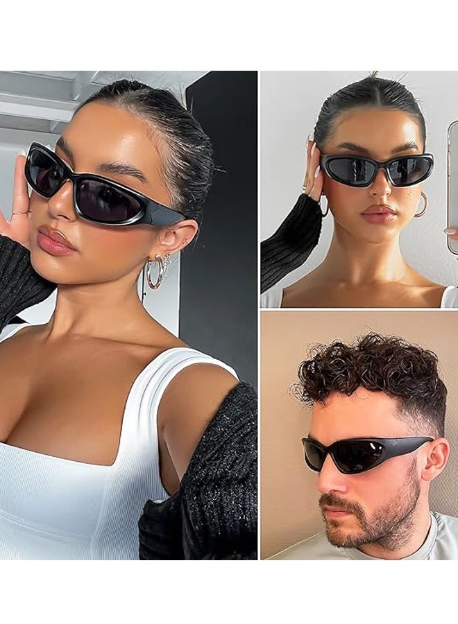 زوجان من النظارات الشمسية Y2K الملفوفة الرياضية البيضاوية المستقبلية للنساء والرجال، نظارات عصرية باللون الفضي - Image 5