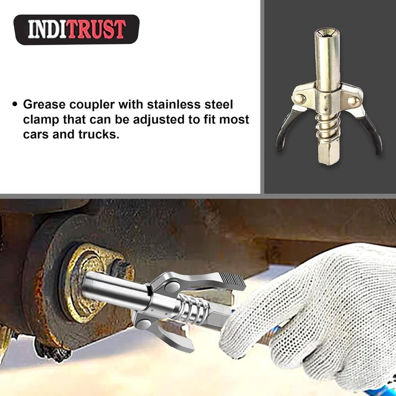 Inditrust Inditrust 2pc Double handle Grease Gun Coupler with 1pc 30cm Hose 10000 PSI compatible with All Grease Guns 18  - Image 5