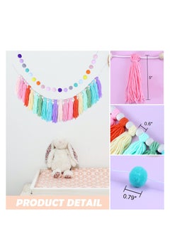 Y&D Boho Tassel Garland, 2 Pcs Colorful Pom Garlands, Wall Hanging Decor Cotton Rainbow Banner Decorative, for Home Party, Girls Bedroom, Nursery Room, Classroom  - Image 2