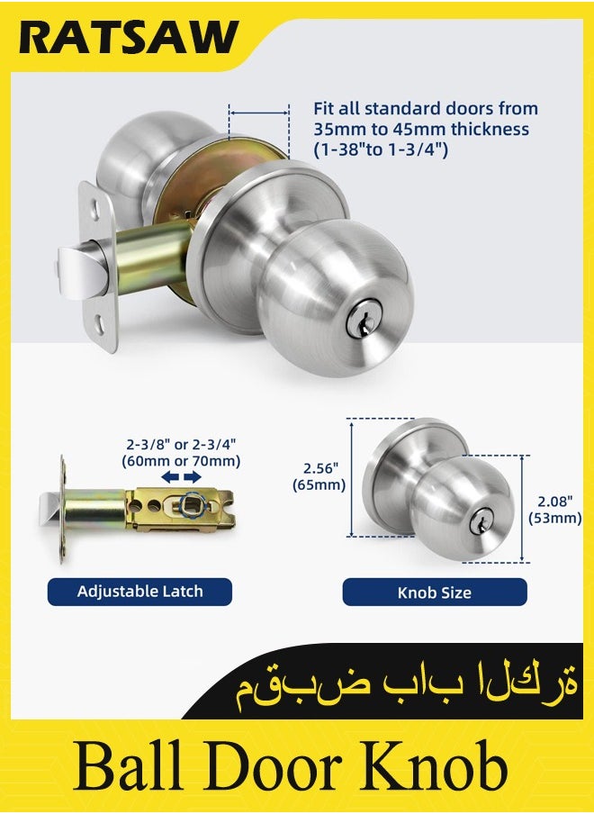 Generic - Ball Door Knob Entry Function Door Knob, Keyed Entry Door Knob with Lock, Round Ball Handle for Front Door Right and Left Side - Image 1