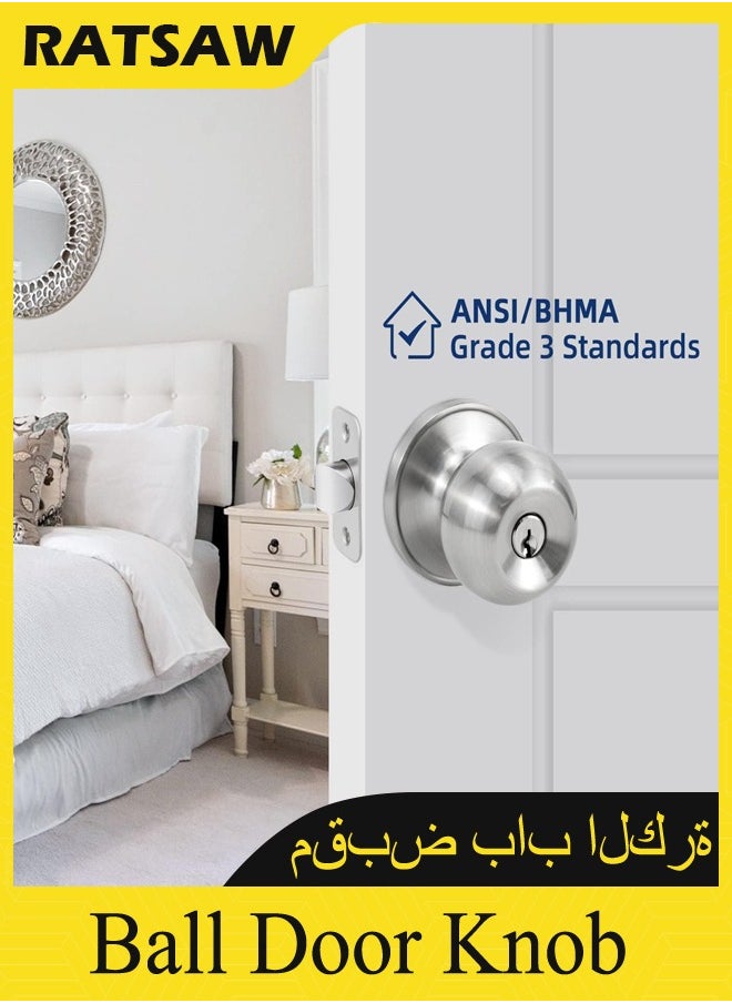 Generic Ball Door Knob Entry Function Door Knob, Keyed Entry Door Knob with Lock, Round Ball Handle for Front Door Right and Left Side  - Image 4