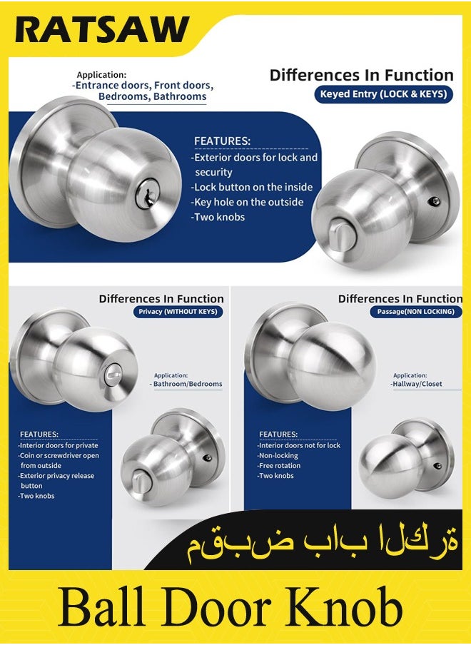 Generic Ball Door Knob Entry Function Door Knob, Keyed Entry Door Knob with Lock, Round Ball Handle for Front Door Right and Left Side  - Image 5