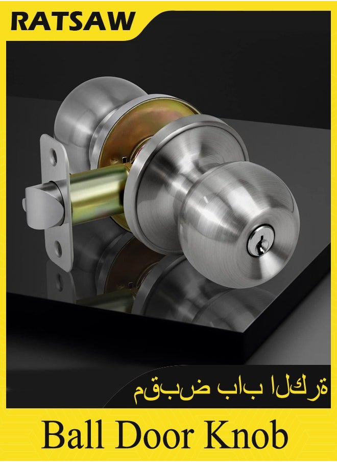 Generic Ball Door Knob Entry Function Door Knob, Keyed Entry Door Knob with Lock, Round Ball Handle for Front Door Right and Left Side  - Image 2