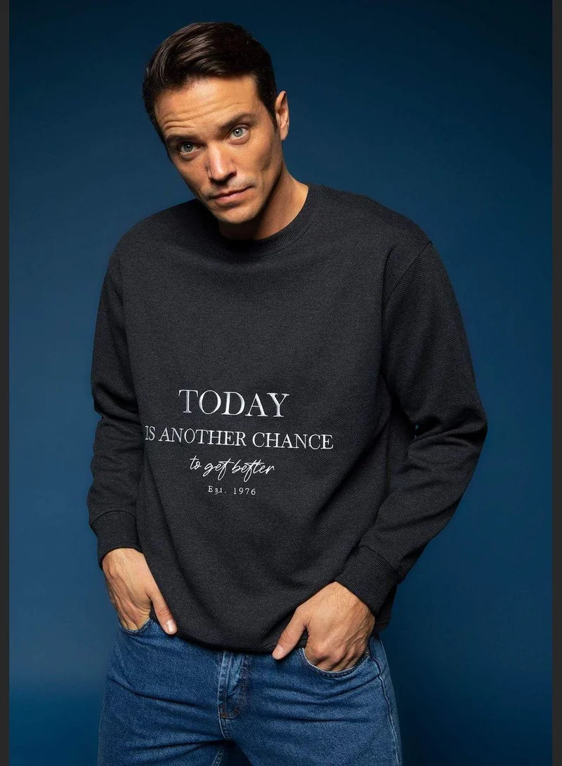 DeFacto Man Oversize Fit Crew Neck Long Sleeve Knitted Sweatshirt
