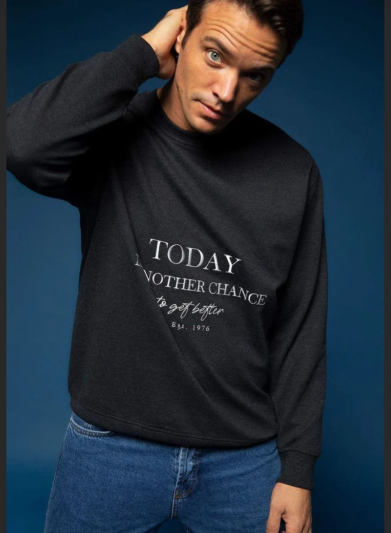 DeFacto Man Oversize Fit Crew Neck Long Sleeve Knitted Sweatshirt